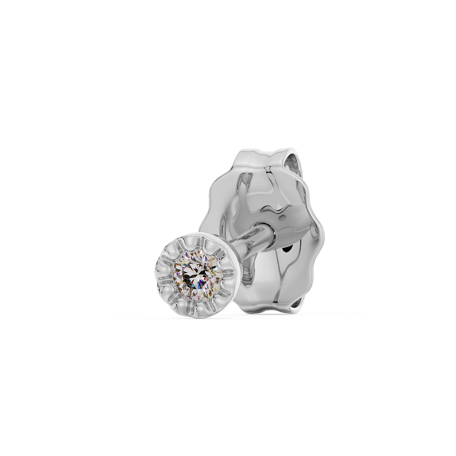 Diamond Perlage Stud 14K Gold Earring