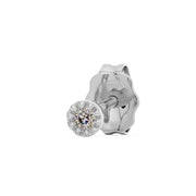 14K white gold diamond perlage stud, small size, with butterfly backing shown from angled rear view