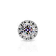 Close-up front view of 1.5mm diamond in white gold perlage bezel milgrain setting