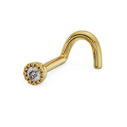14k yellow gold 1.5mm diamond perlage milgrain nose ring, twist style angled view