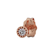 14K rose gold diamond perlage stud earring, medium stone, rear-angled view with butterfly backing