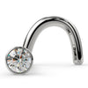 14k white gold 1.5mm diamond bezel nose ring twist style, front view showing VS1 stone