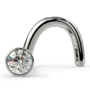14k white gold 1.5mm diamond bezel nose ring twist style, front view showing VS1 stone