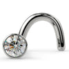 14k white gold 1.7mm diamond bezel nose ring twist style, front view showing VS1 diamond