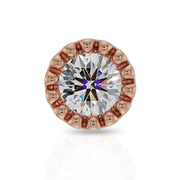 Front close-up of 14k rose gold 2mm diamond perlage nose stud showing warm-toned milgrain bezel