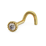 14k yellow gold 2mm diamond perlage nose ring twist style, angled view highlighting warm gold tone