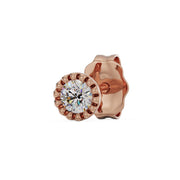 14K rose gold diamond perlage stud earring angled front view showing bead bezel and diamond sparkle