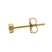 Side profile of larger 14K yellow gold diamond perlage stud showing post depth and open butterfly back