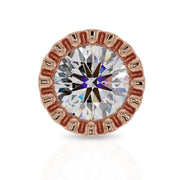 Close-up front view of 14k rose gold perlage bezel showing diamond facets and milgrain setting