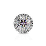 Close-up front view of white gold perlage bezel setting highlighting diamond facets and milgrain border