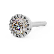 14k white gold diamond perlage nose ring, straight post style, angled view from the right