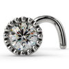 14k white gold diamond milgrain nose ring with twist style, front view of perlage bezel setting