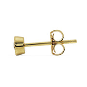 Side view of 14K yellow gold diamond perlage stud earring showing medium post length and butterfly back