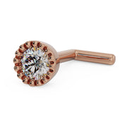 14k rose gold 3mm diamond milgrain nose ring with L post style, angled side view