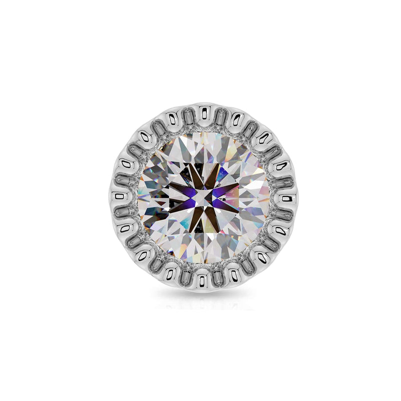 Close-up top-down view of 3mm diamond in platinum perlage bezel setting showing full facets