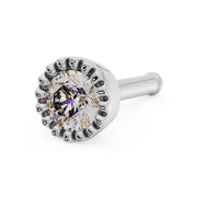 14k white gold 3mm diamond milgrain nose ring with bone post, angled side view
