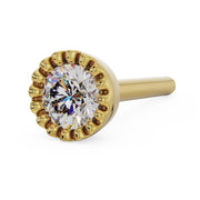 14k yellow gold 3mm diamond perlage nose ring with straight post, wider angled side view