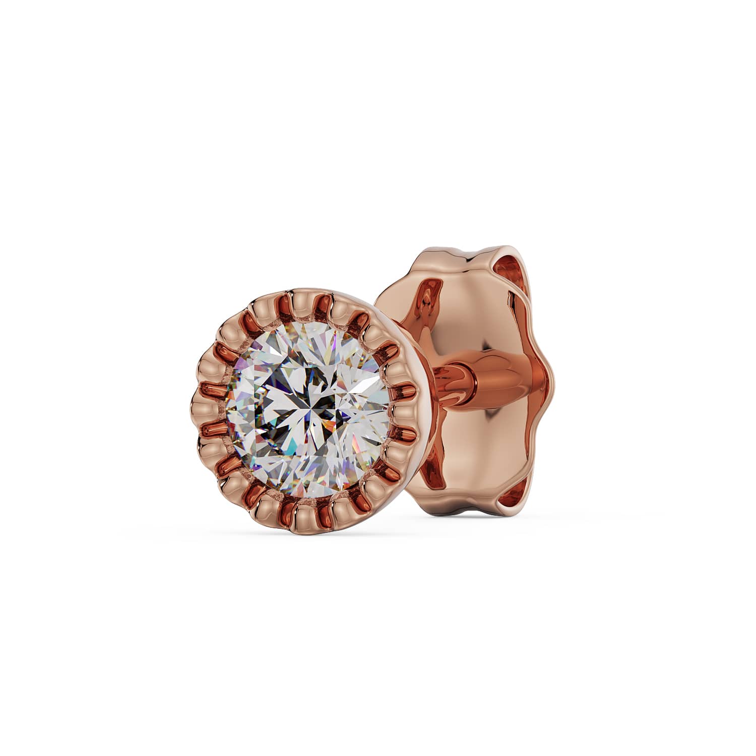 Diamond Perlage Stud 14K Gold Earring