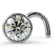 14k white gold 3mm diamond bezel nose ring twist style, angled front view showing VS1 stone sparkle
