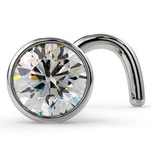 14k white gold 3mm diamond bezel nose ring twist style, angled front view showing VS1 stone sparkle