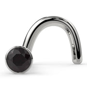 14k white gold black diamond bezel nose ring twist screw style, angled front view