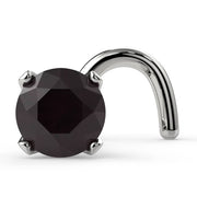 3mm black diamond nose ring stud in 14k white gold twist style, angled front view of prong setting