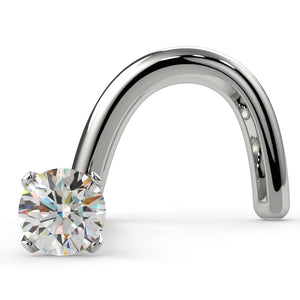 14k white gold 1.5mm diamond nose stud with 4-prong setting, twist style, front view
