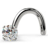 14k white gold 1.7mm diamond nose ring twist style, front view of 4-prong martini setting