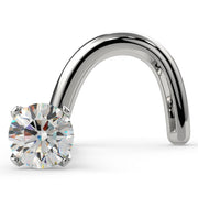 14k white gold 1.7mm diamond nose ring twist style, front view of 4-prong martini setting