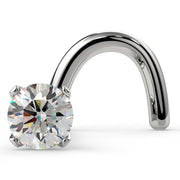 14k white gold 2mm diamond nose ring twist style, front view showing martini prong setting