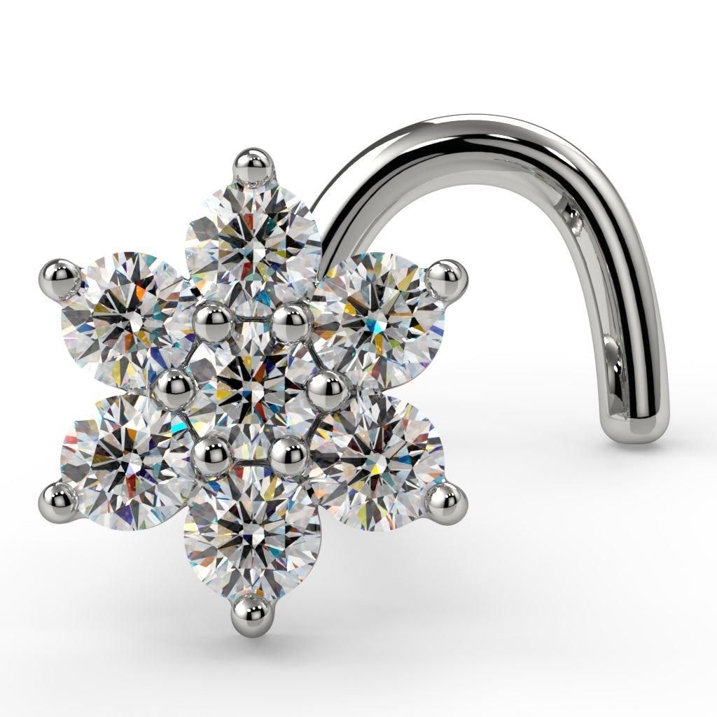 Diamond Flower 14K Gold Nose Ring