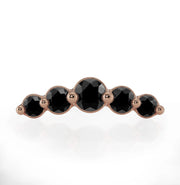 14K rose gold mini climber threadless stud end featuring 5 black diamond stones, front view