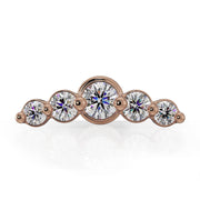 14K rose gold mini climber piercing stud end with 5 round CZ gemstones, front view