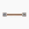 14k rose gold straight barbell with dual round CZ in prong settings, front view
