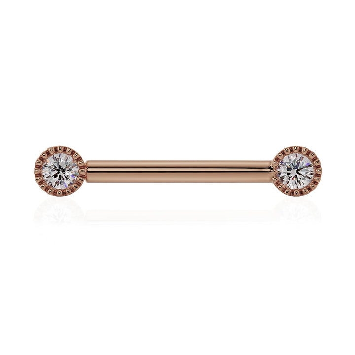 3mm Diamond Perlage 14K Rose Gold Straight Barbell