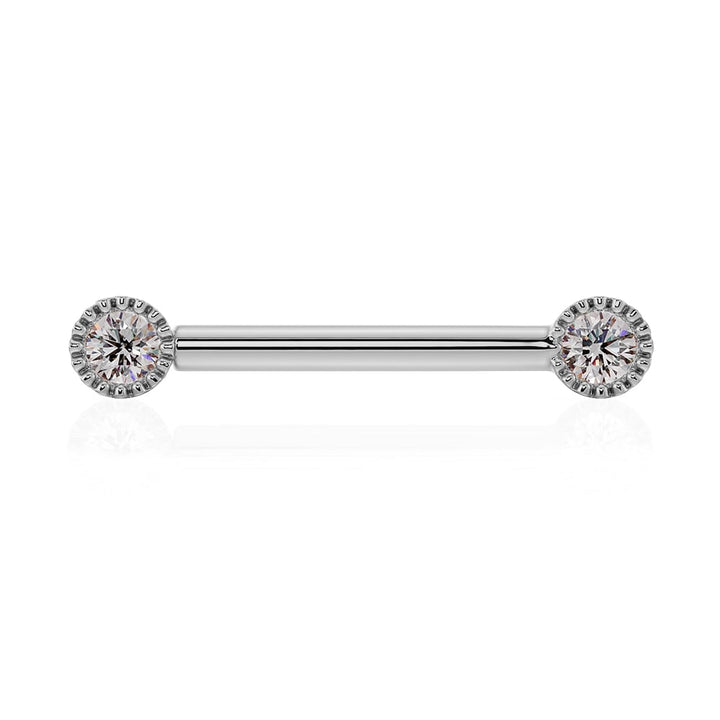 3mm Diamond Perlage 14K White Gold Straight Barbell