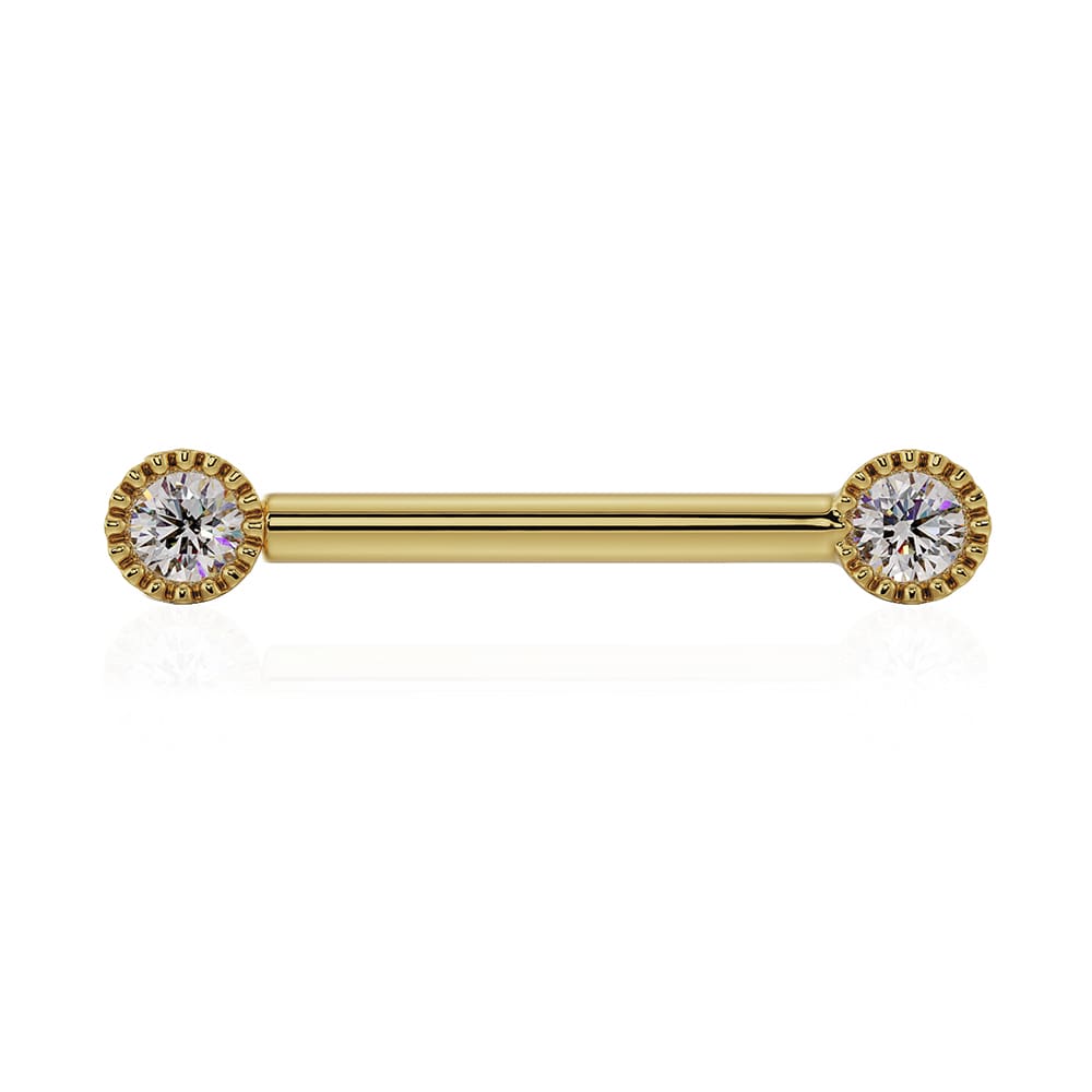 3mm Diamond Perlage 14K Yellow Gold Straight Barbell