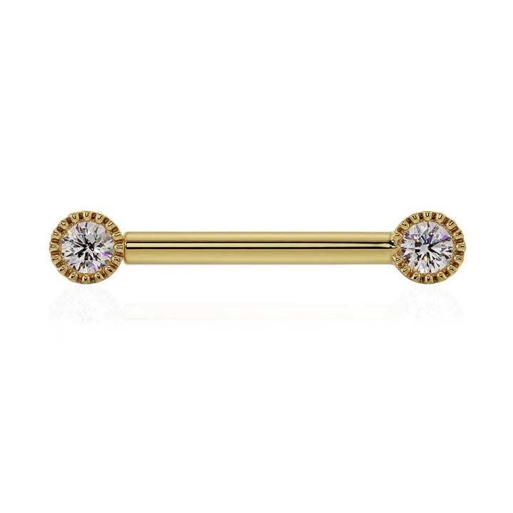 3mm Diamond Perlage 14K Yellow Gold Straight Barbell