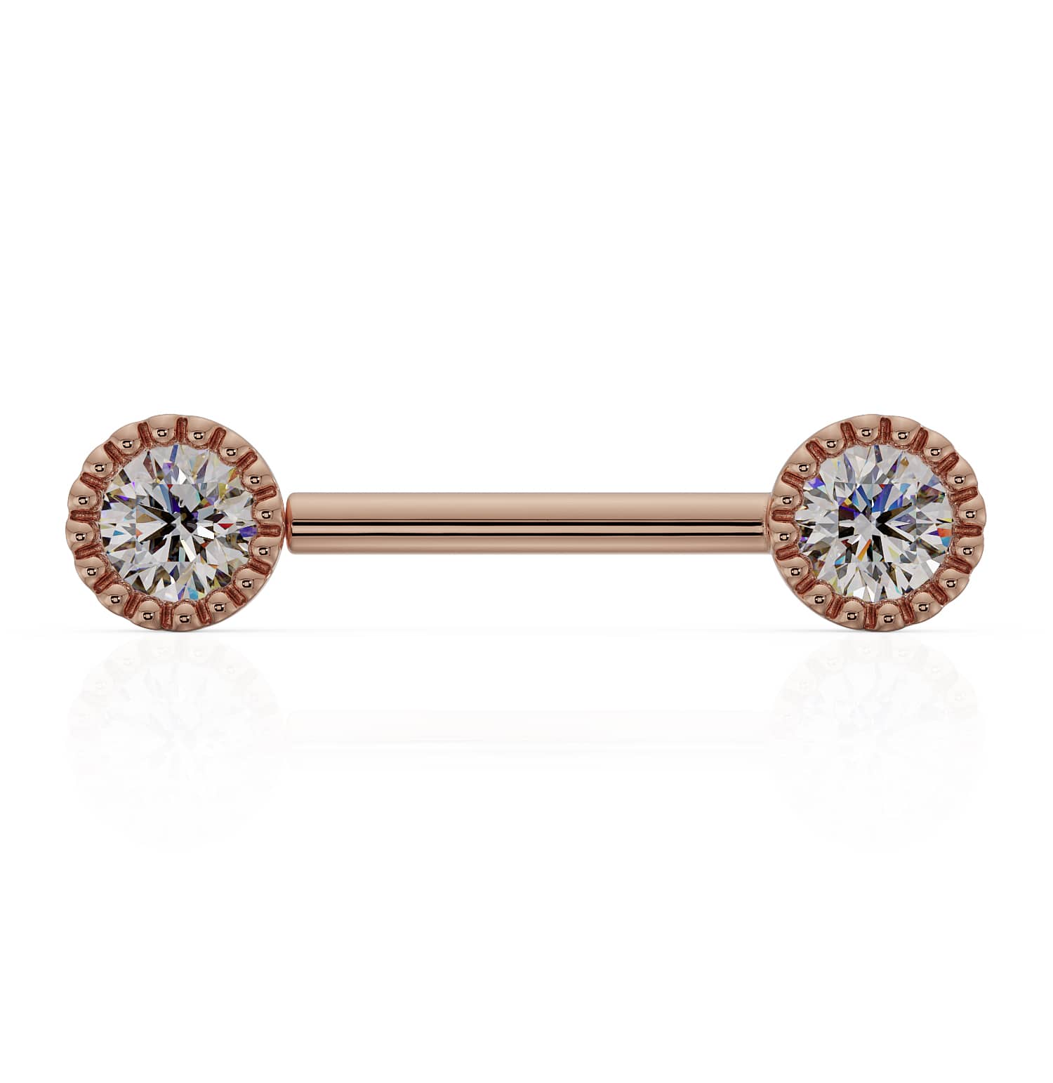 4mm Diamond Perlage 14K Gold Straight Barbell