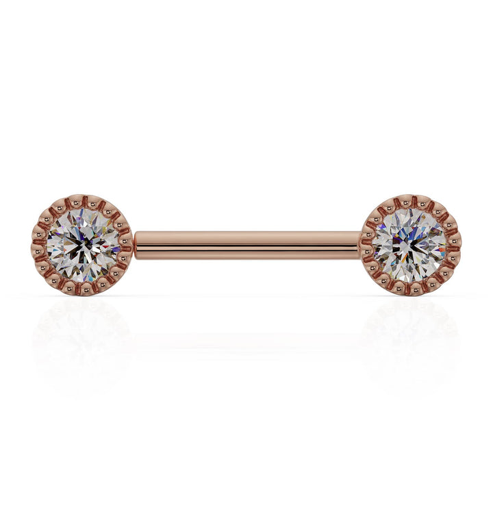 4mm Diamond Perlage 14K Gold Straight Barbell