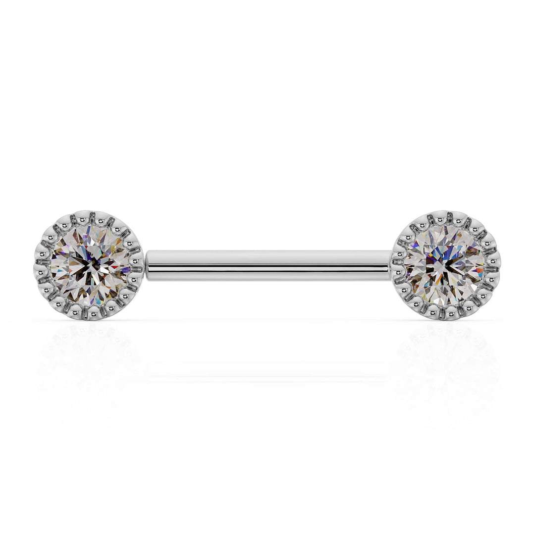 4mm Diamond Perlage 14K Gold Straight Barbell