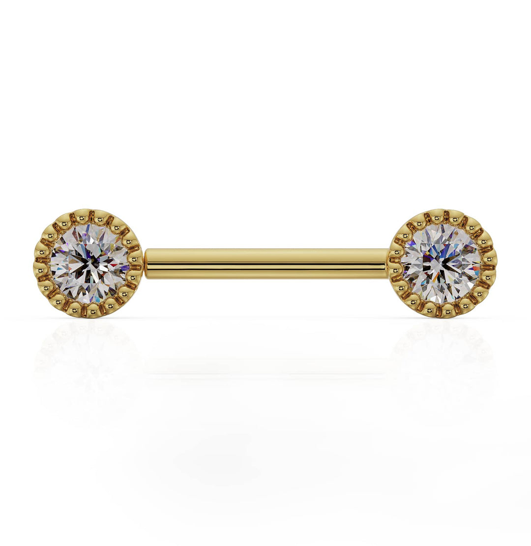 4mm Diamond Perlage 14K Gold Straight Barbell