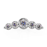 14K white gold mini climber threadless stud end with 5 round CZ stones, front view