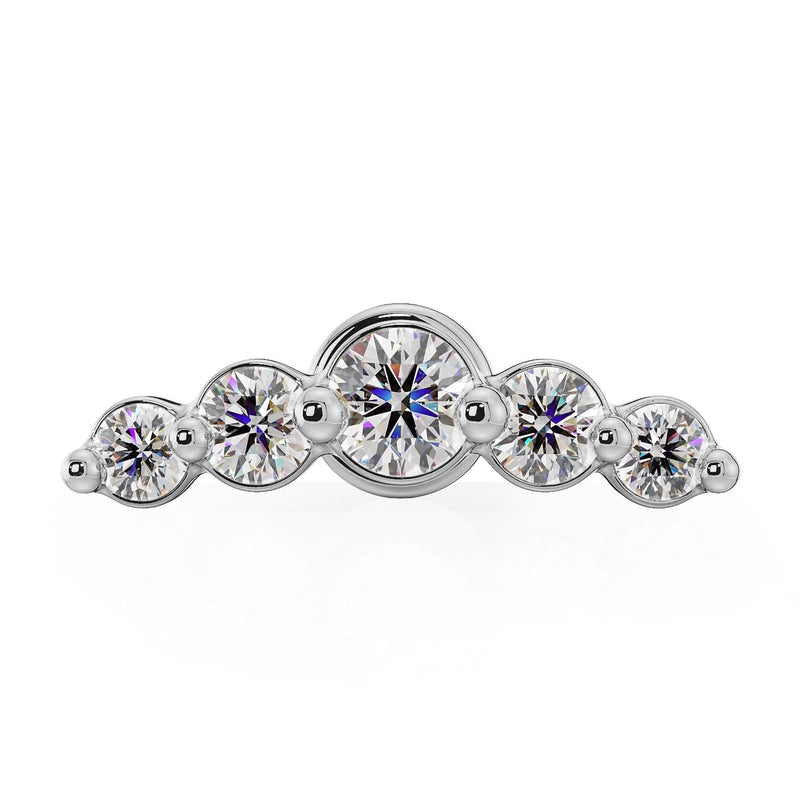 14K white gold mini climber threadless stud end with 5 round CZ stones, front view