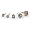 Diamond milgrain bezel threadless ends in mixed metals, five sizes from 1.2mm to 3mm