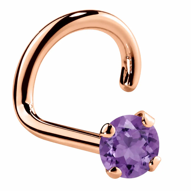 Genuine Amethyst 14K Gold Nose Ring