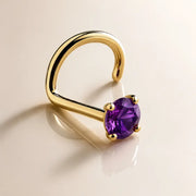 Genuine Amethyst 14K Gold Nose Ring