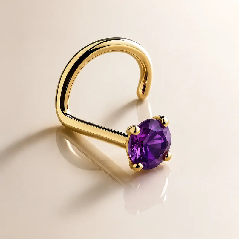 Genuine Amethyst 14K Gold Nose Ring