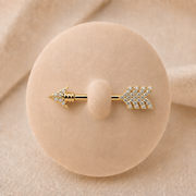 Arrow-set diamond nipple barbell in solid 14k gold - for nipple piercings