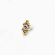 14k yellow gold Bali Blossom diamond threadless end with beaded accents, angled side view